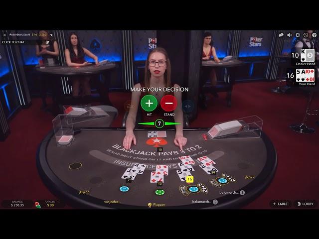 $300 БлэкДжек с Живым дилером на ПокерСтарс!Live dealer BlackJack on PokerStars