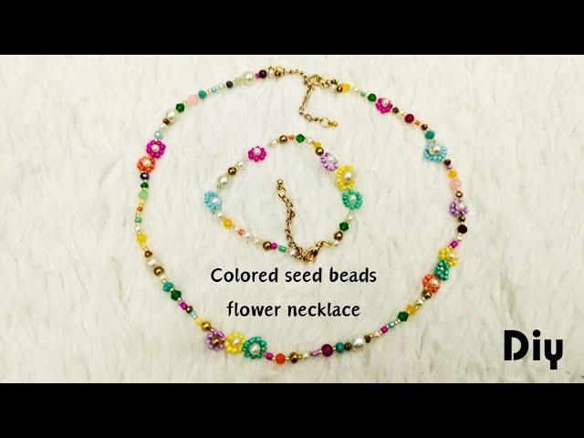 My First Seed Beads Beading Tutorial / Daisy flower multicolor necklace chain