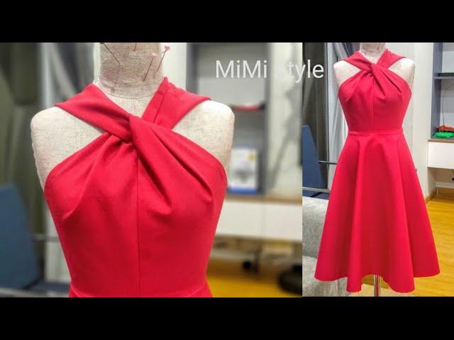 @mimistyle4383 : Thiết kế váy cổ yếm xoắn|How to make Halter Twist neck top