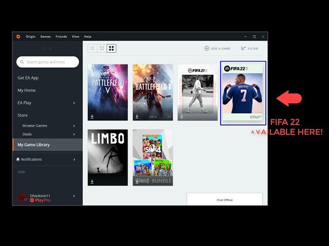 ORIGIN ACCOUNTS WITH FIFA 22