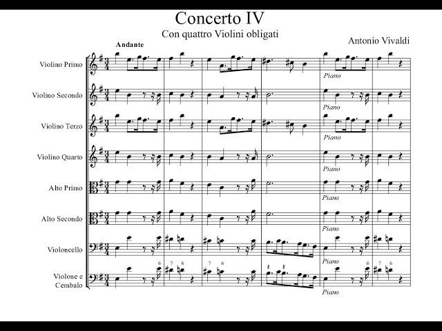 Antonio Vivaldi - Concerto for 4 Violins in E minor RV 550 (Sheet Music Score)