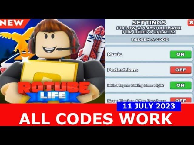 *ALL CODES WORK* [UPD] RoTube Life! ROBLOX | July 11, 2023