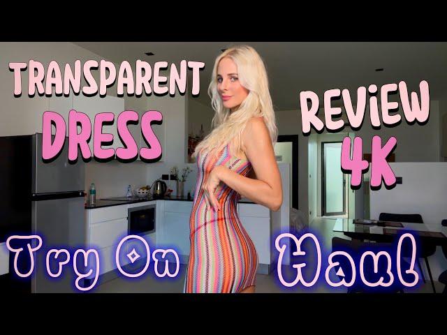 Try On Haul [4k] | Transparent Striped Dress Review