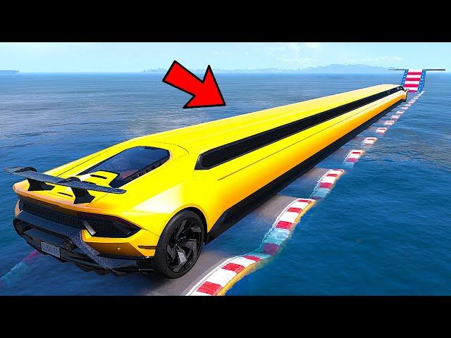 WATER SPEED BUMPS vs THE GIANT LONGEST LAMBORGHINI in GTA 5 MODS - EXPERIMENTS IN GTA 5