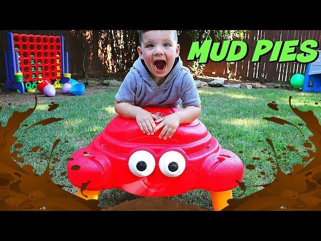 Caleb & Mommy Play Outside Making Mud Pies ICE CREAM in GIANT Sand Crab Toy