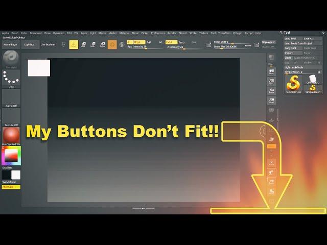 My ZBrush Buttons Don't Fit!! Side bar CTRL sliding, Wide Buttons, & Customize Interface solution!