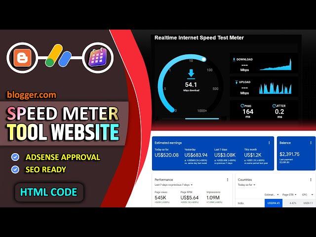 How to Make Internet Speed Test Website on blogger.com | HTML Code blogger | Get AdSense Approval