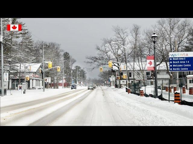 Driving to Town of WASAGA BEACH Ontario CANADA   Winter Snowfall Road Trip