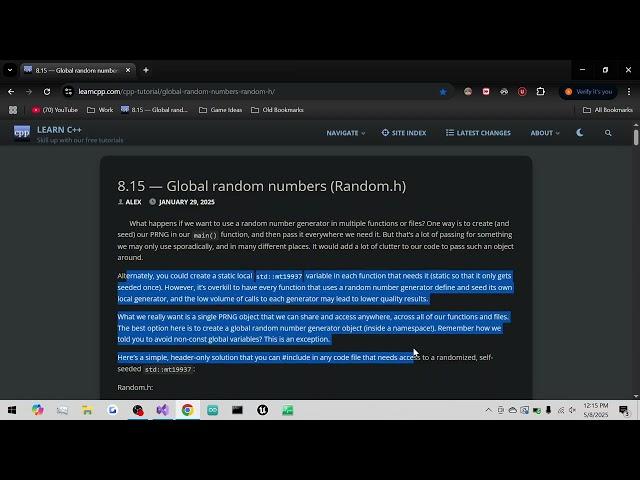raw c++ learning, covert ops, global random numbers