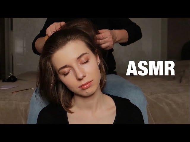 АСМР Перебирание волос и массаж головы. Расчёсывание волос. Кисточки. ASMR Head massage.