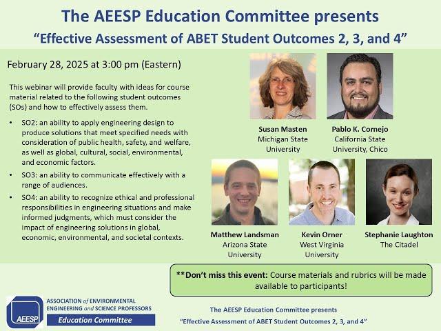 AEESP Education Committee Webinar on Assessing ABET SO2, 3, and 4