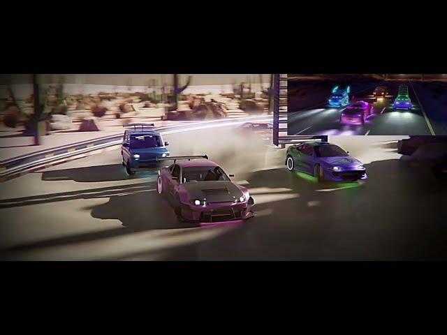 Cars tuner scene but they are drifting