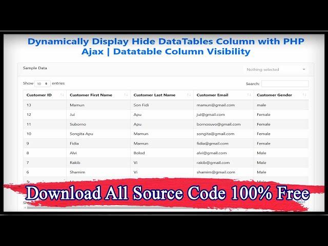 Dynamically Display Hide DataTables Column with PHP Ajax | Datatable Column Visibility | Code Hunter