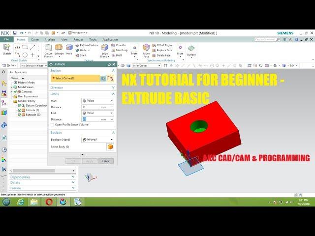 Siemens NX 12 Tutorial for beginner||extrude  Command (basic)|| CAD/CAM