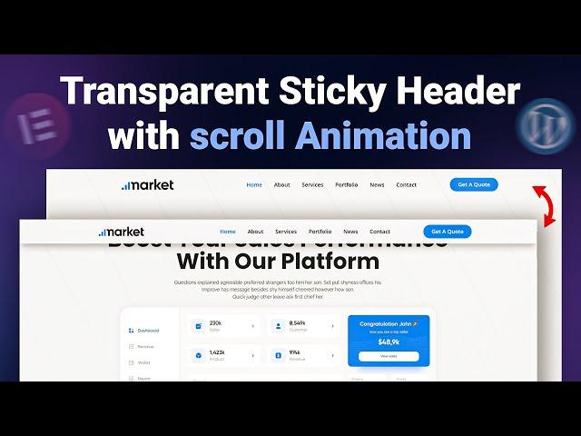 Create a Transparent Sticky Header  with Scroll Animation in WordPress with Elementor