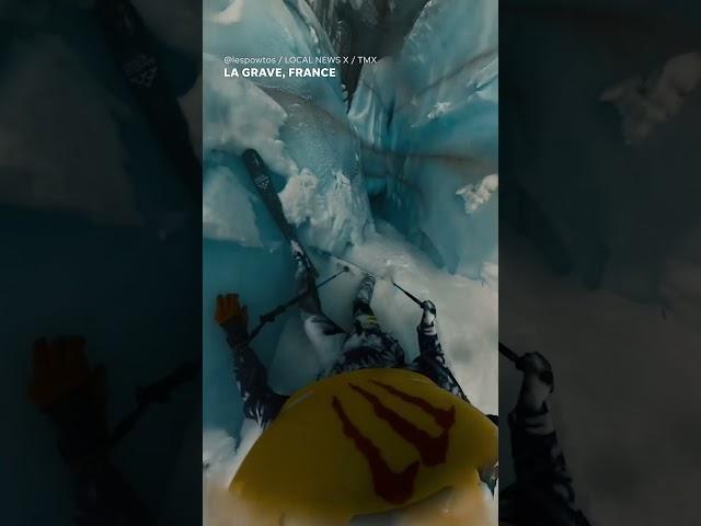 French skier survives terrifying fall into massive crevasse in the Alps #Shorts