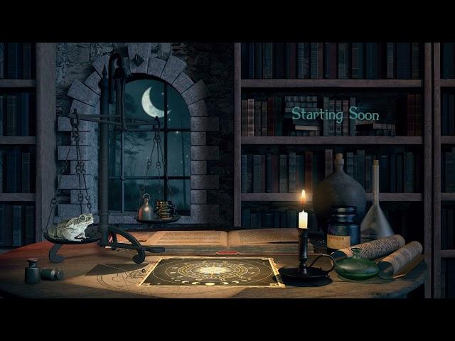 Animated Twitch Stream Overlay, Medieval Magic Room Scene, Dark Academia, Witch, Astrology, Alchemy