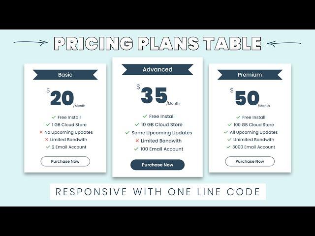 Responsive PRICING PLANS TABLE Webpage Design | WebKitCoding