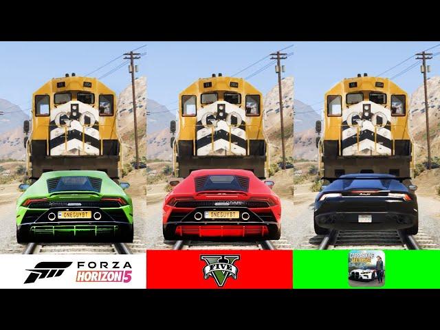 Train vs Lamborghini in Forza Horizon 5, GTA 5 and Car Parking Multiplayer