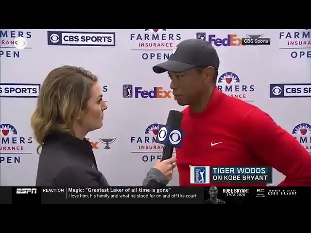 Tiger Woods being told by his caddie about Kobe's death after completing his round