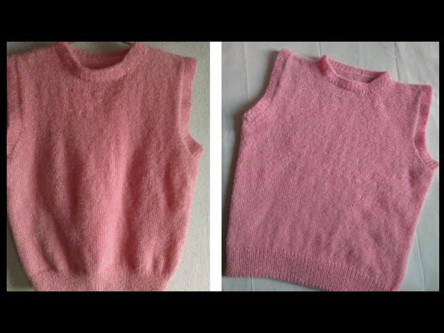 How to knit round neck vest with circular needle, knitted bottom up vest.