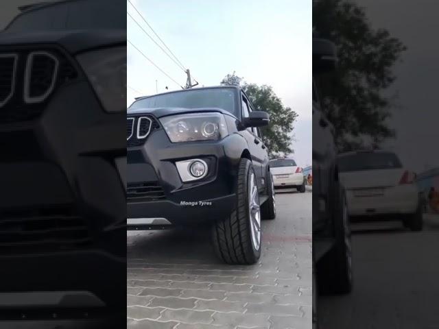 Black modified Scorpio | 22 inch alloy wheels | low profile tyres | Mahindra Scorpio