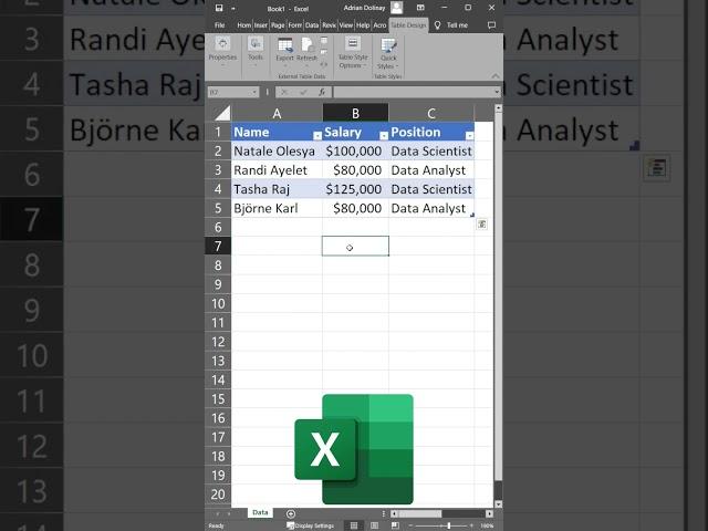 Creating a Table within Excel!