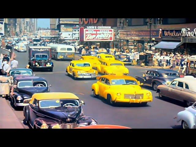 A Day in New York 1940s in color [60fps, Remastered] w/sound design added