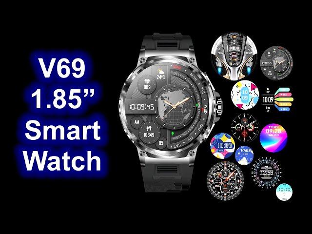 V69 SPORT Smart Watch Fitness Tracker, 1.85 inch Round HD Display, Health Monitor Smartwatch, Black