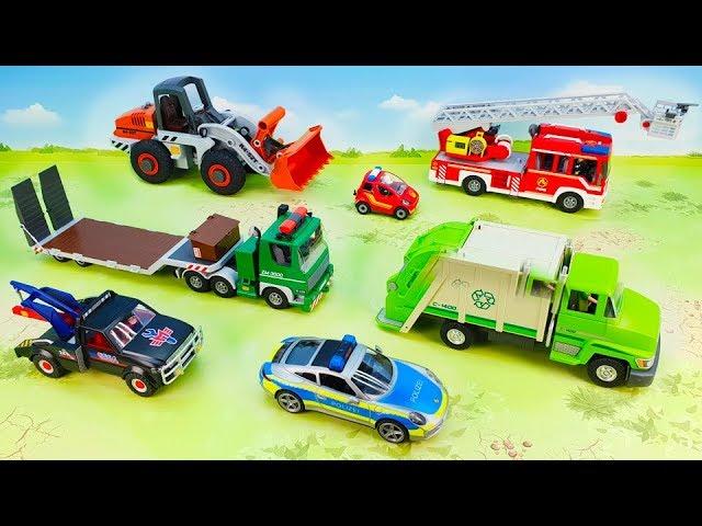 Fire truck and police vehicle Tow truck Tractor Garbage truck for kids