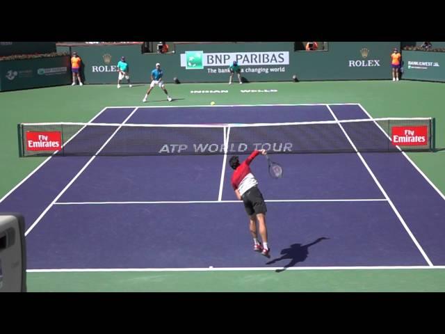 Milos Raonic slice serve to Novak Djokovic slomo BNP Indian Wells