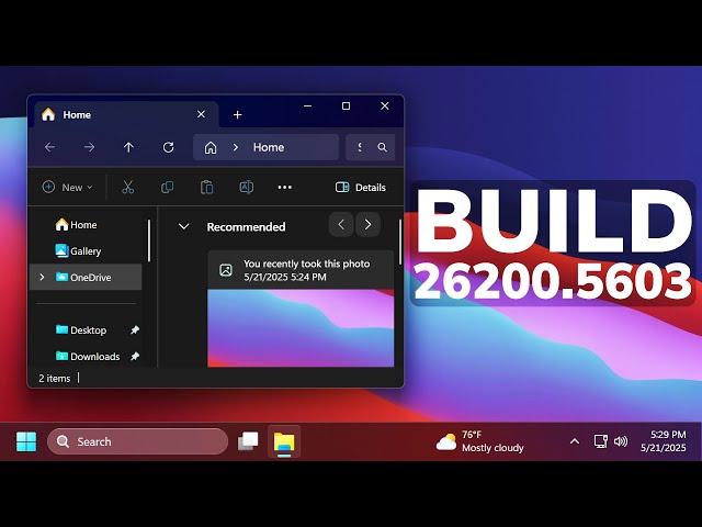 New Windows 11 Build 26200.5603 – New File Explorer AI Actions, New Taskbar Change and Fixes (Dev)