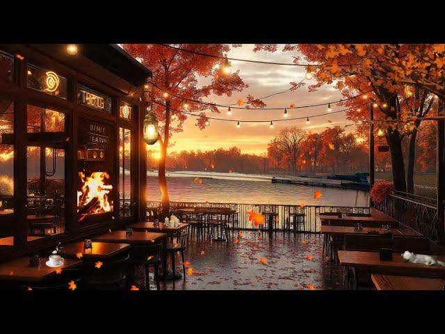 Autumn is Drawing Closer at Cozy Autumn Lakeside Porch Ambience  Slow Jazz Music for Positive Mood