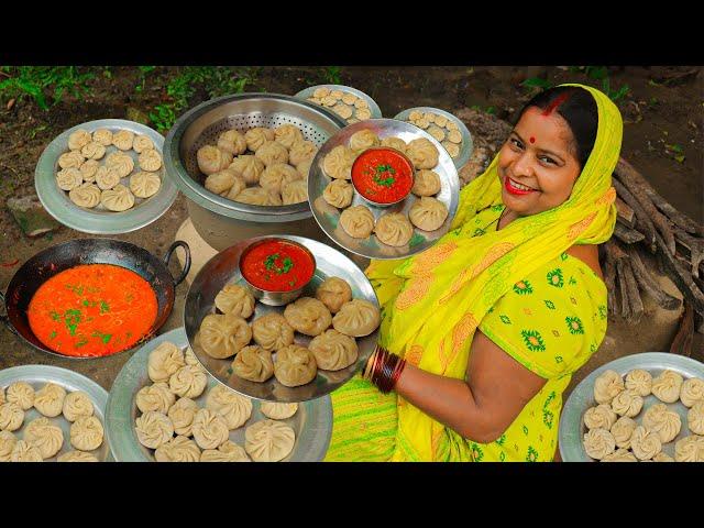 Veg Momos recipe - सॉफ्ट वेज मोमोज और मोमोज की लाल तीखी चटनी Easy way to fold Momo - Steamed Momos