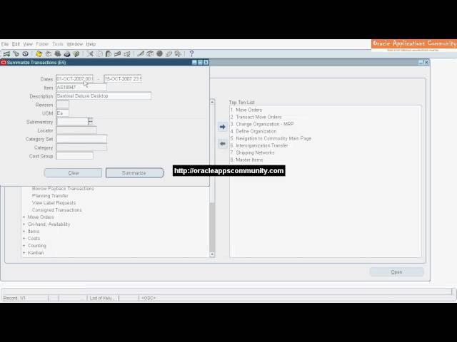 View Material Transaction Summaries - Oracle Inventory