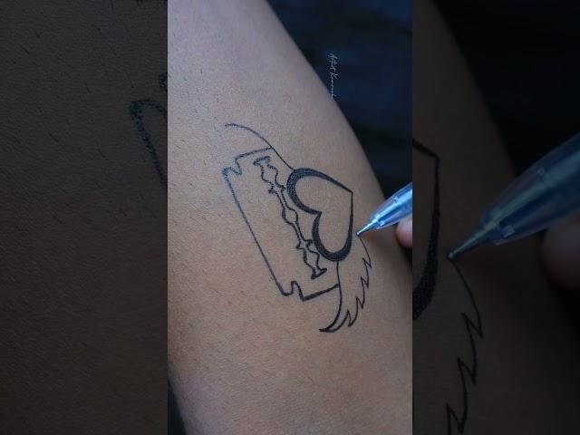 Amazing A letter tattoo with making with blade trick #skartstudio #viral #drawing #trending