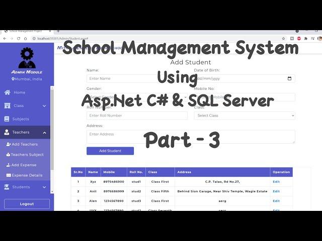 School Management System Project Part 3 in Asp.Net C# & Sql Server | Tech Tips Unlimited