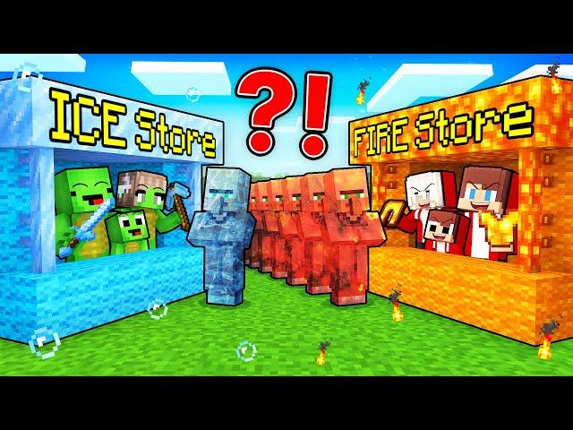 JJ's Family FIRE Store vs Mikey's Family ICE Store Battle in Minecraft - Maizen