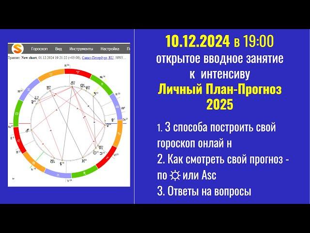 Вводное занятие к интенсиву Личный план-прогноз 2025: 3 способа построения гороскопа онлайн