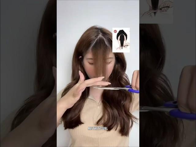 Self cut Korean bangs tutorial 🩷#youtubeshorts #hairstyle #shorts( by kk Krista )