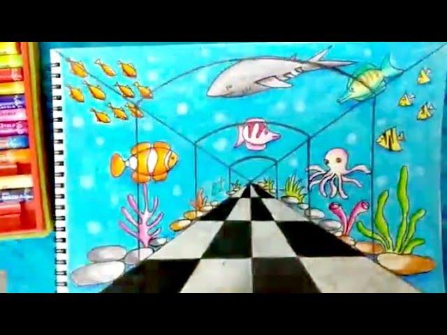 How to draw underwater scene / How to draw fish aquarium