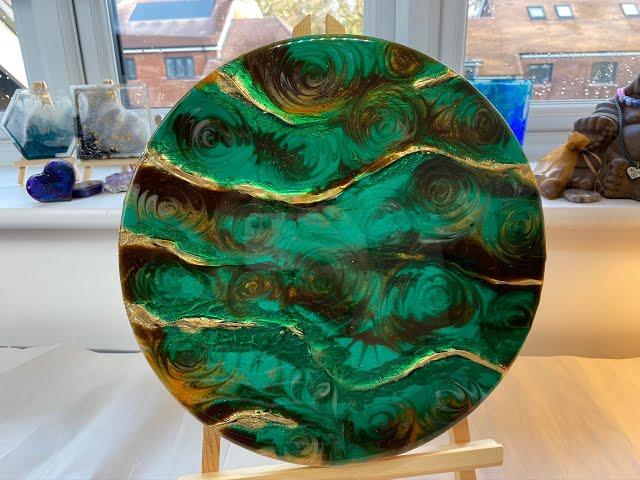 161 - Resin Art -  Modelling Paste, Gold & Emerald.  Amazing Depth, Texture & Elegance-Ripple Effect