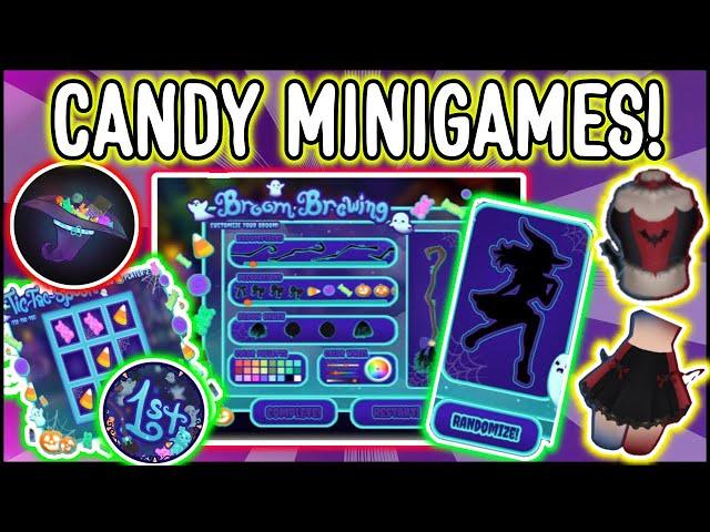 Candy MINIGAMES CONCEPTS! Broom RACING, Bat Mo Heel SET, BADGES & MORE! #royalehigh #roblox