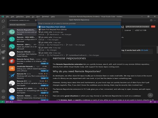 Remote Repositories for Visual Studio Code