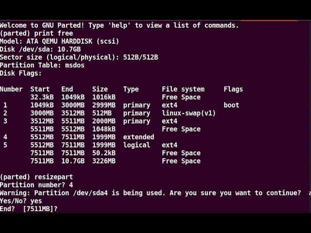 Resize an extended partition with free space