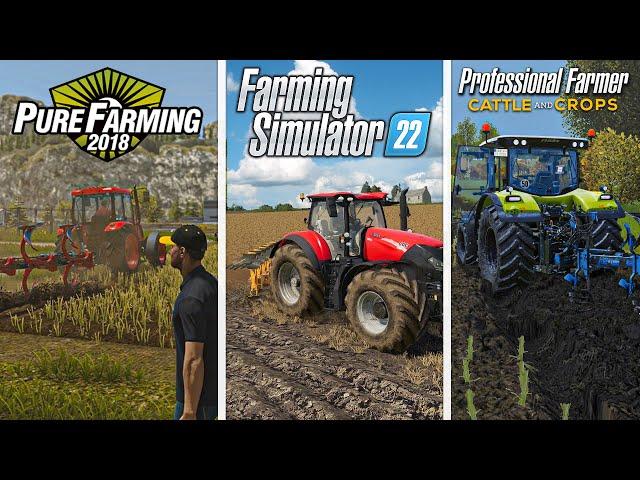 FS 22 VS Pure Farming 18 VS Cattle and Crops - Plowing | Gameplay Comparison