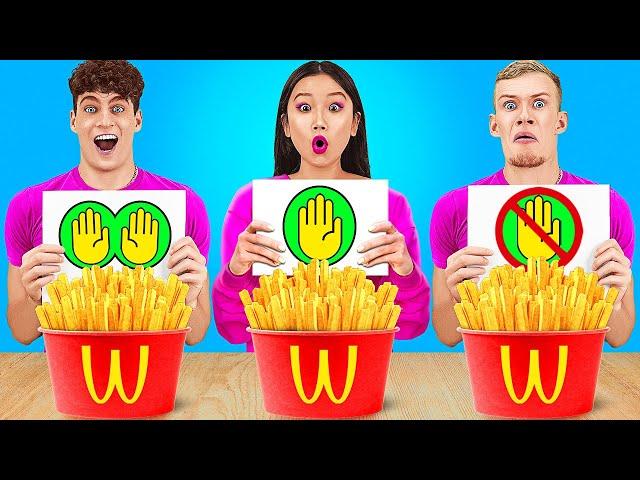 No Hands VS One Hand VS Two Hands Eating Challenge || Food Battle by 123GO! CHALLENGE