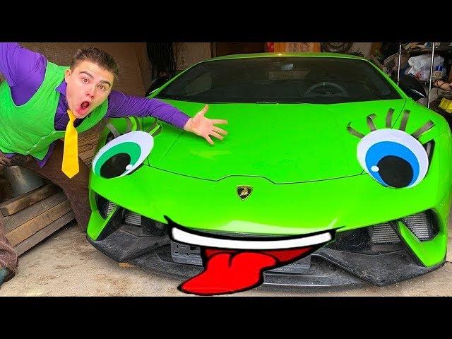 Red Man put Eyes in Car VS Mr. Joe on Lamborghini Huracan w/ Car with Eyes for Kids