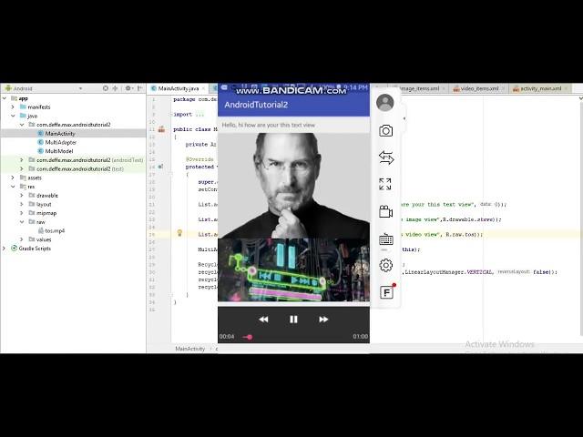 how to make multi advance recyclerview(text,image,video) with view types in android studio