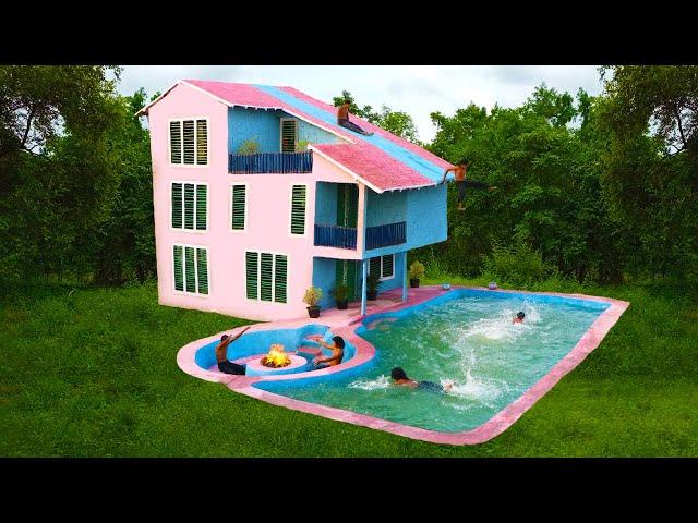 Amazing! Build 3 Story Slide Roof Villa And Modern Swimming Pool With Fire Pit For Winter (full)